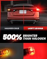 Vista 2 de LASFIT Bombillas LED L2 7440 7443 de luz de freno roja, luces traseras, súper brillantes T20 7441 7444 W21W reemplazo para luces traseras de parada