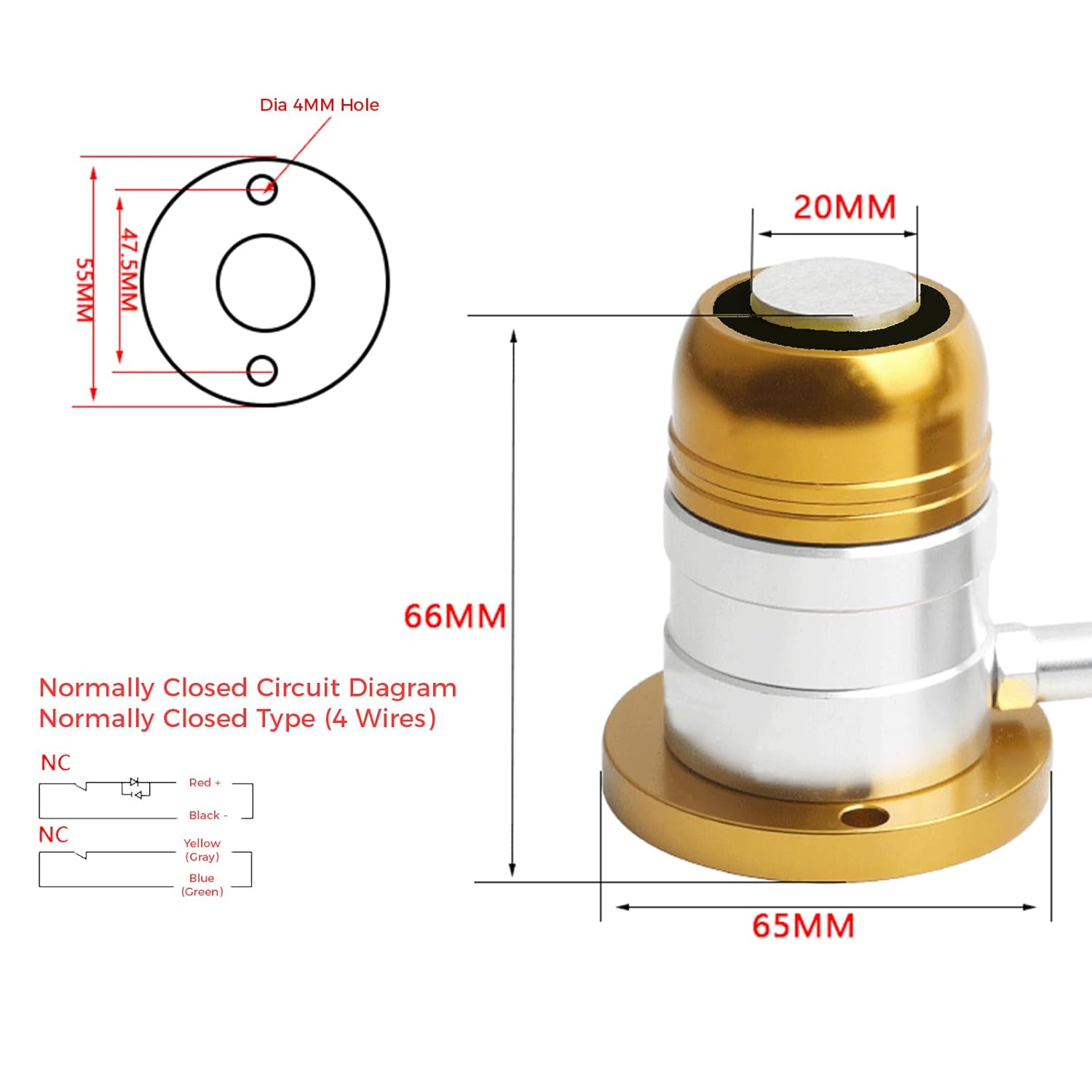 CNC Automatic Tool Sensor Gauge with DC 24V Cable, 4 Wires Normally Closed Tool Setter, Z Axis Probe Tool Touch Sensor for CNC Milling Machine, CNC Router Engraving​ Machine