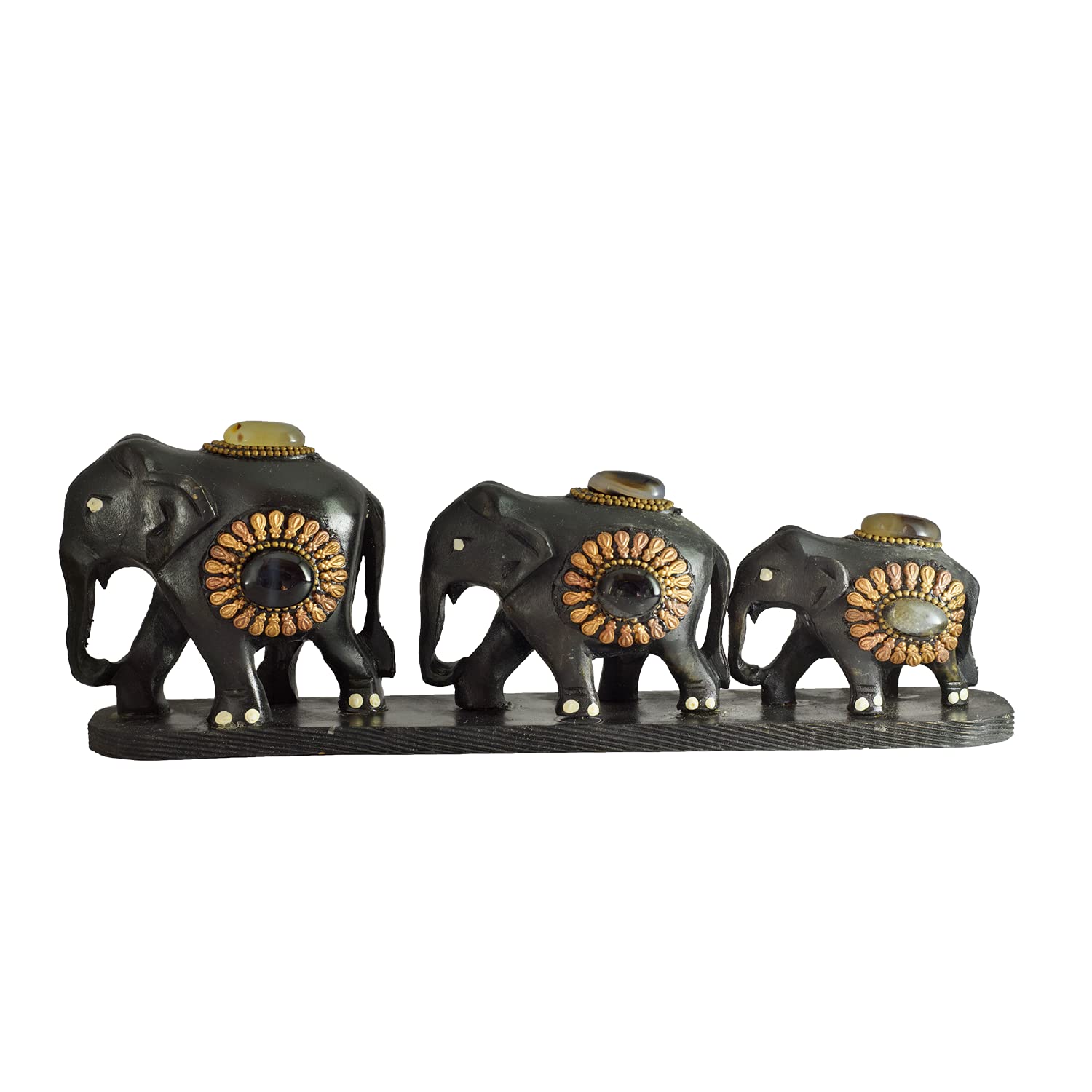 Indian Collectible - Juego de 3 figuras decorativas de madera hechas a mano con base de madera para el hogar, estatua de puerta de bienvenida (negro) (9 x 1.5 x 3.5 pulgadas)