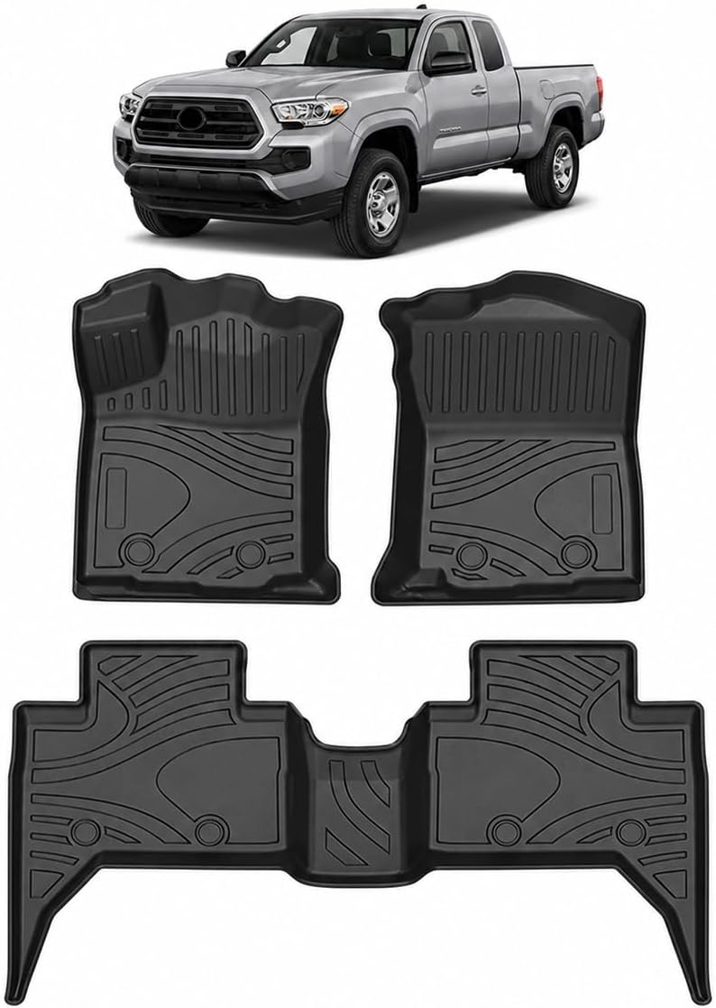 Black Horse Totaliner Heavy Duty Floor Liner Compatible with 2018-2020 Toyota Tacoma Double Cab (LHD), Precisely Molded Anti-Skid All-Weather Floor Liner Set, Black-FMTTO18