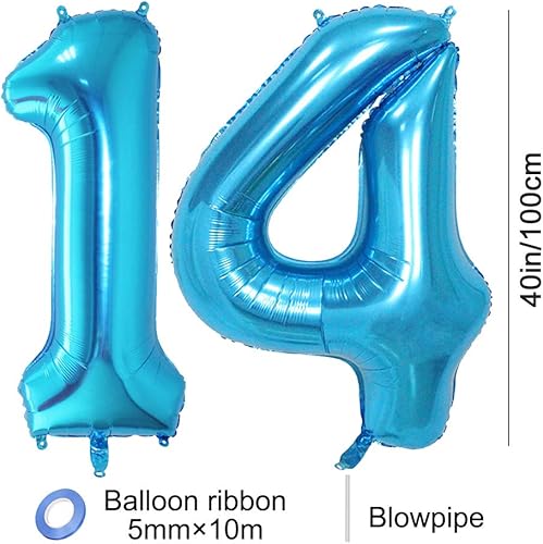 Miniatura 2 de 2 globos gigantes de 40 pulgadas con el número 14, globos gigantes de Mylar para decoración de fiestas de cumpleaños, aniversario de boda, 3XL,