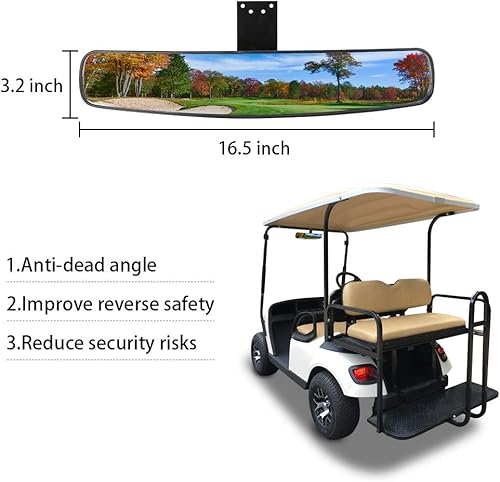 Miniatura 3 de 10L0L Espejo retrovisor universal para carrito de golf, panorámico extra ancho de 16.5 pulgadas, 270 grados para Yamaha EZGO Club Car