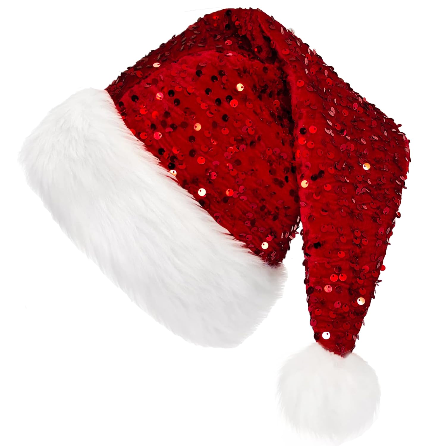 FHAEIOS Sequin Santa Hat for Adults Christmas Hat Red Party Hat for New Year Xmas Festival Holiday