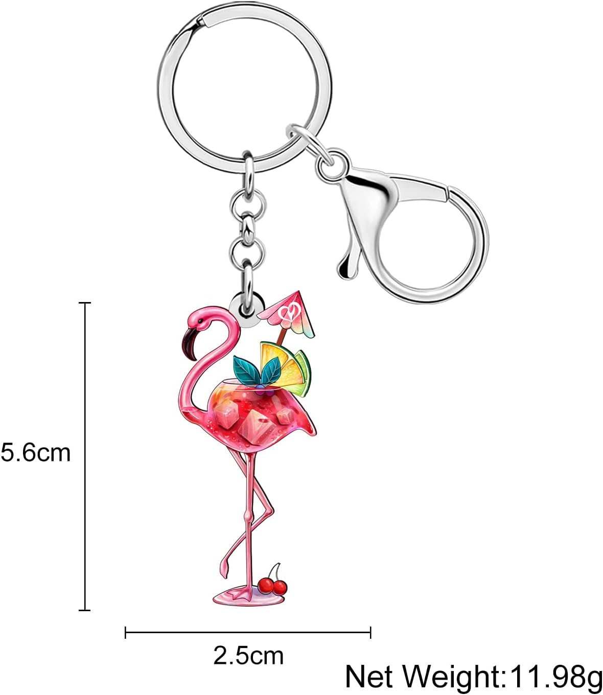 NEWEI Acrylic Cute Pink Flamingo Keychain Bird Gifts for Women, Tropical Animal Car Key Chain Backpack Bag Charms Accessories image 2