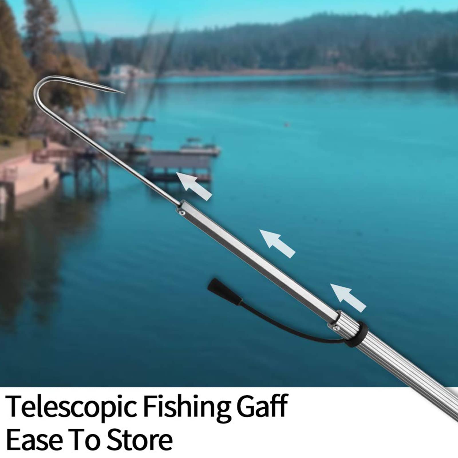 Varilla de fibra vidrio telescópica con agarre EVA gancho acero y tornillo M8 flota cuando está extendida adecuada para pesca agua dulce salada