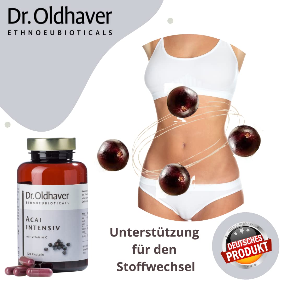 Dr. Oldhaver Acai Intensiv – Acai Beeren Kapseln Hochkonzentriert mit Grüntee Extrakt und Vitamin C (120 Stück), Frei von Gluten und Laktose, für den Energiestoffwechsel