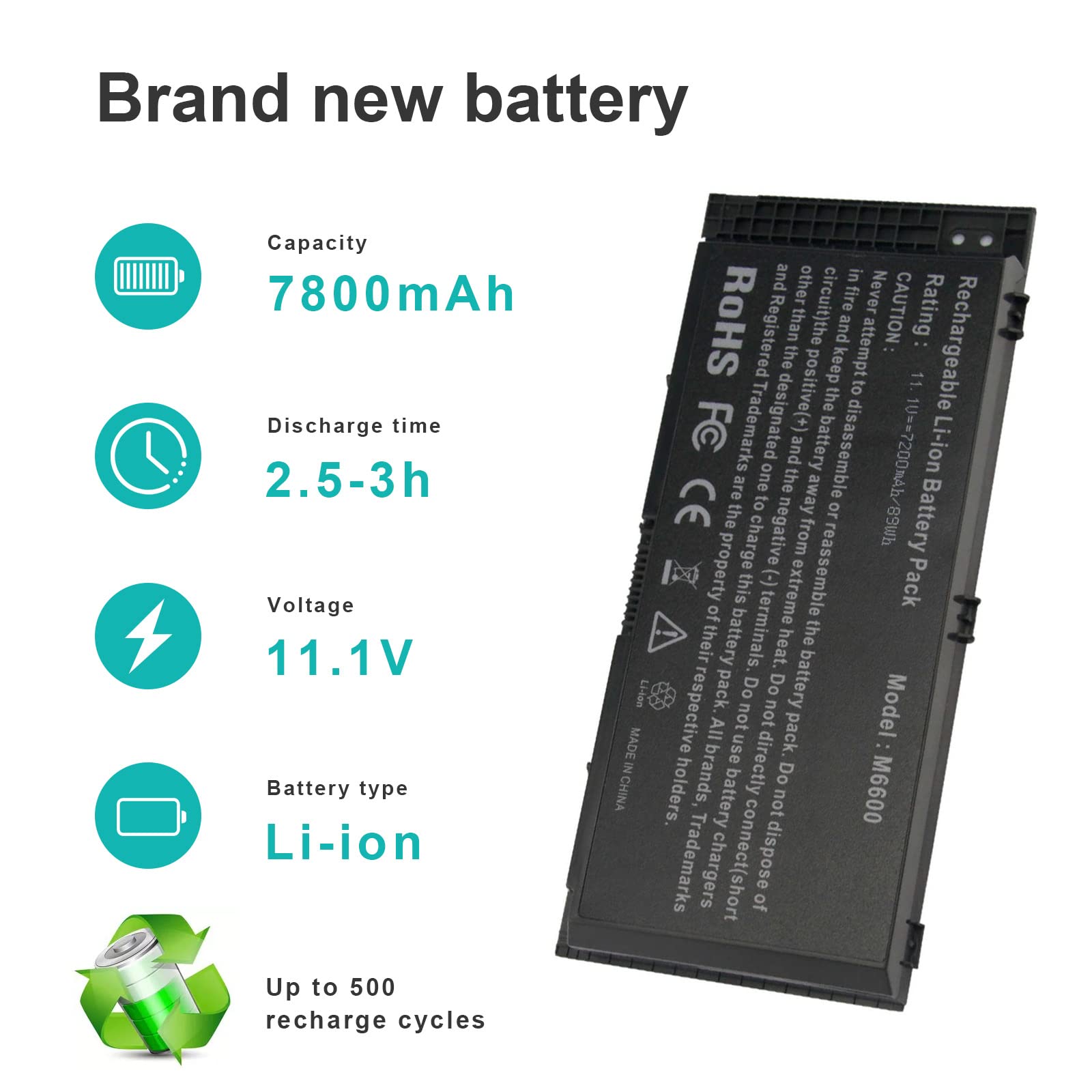 HIGH QUALITY FUTUREBATT FUTUREBATT New M6600 Laptop Battery for Dell Precision M4600 M4700 M6600 M6700 Series Battery, Fits Type FV993 1C75X 3DJH7 97KRM FJJ4W KJ321 RY6WH R7PND