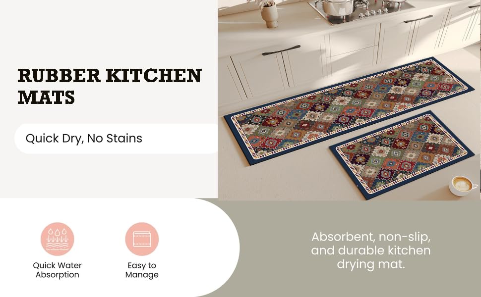 Image of proxin Kitchen Mats for Floor Anti Slip, 2 Pcs Kitchen Mats, Waterproof Memory Foam Kitchen Rugs, Waterproof Standing Runner for Bathroom (Multi1)
