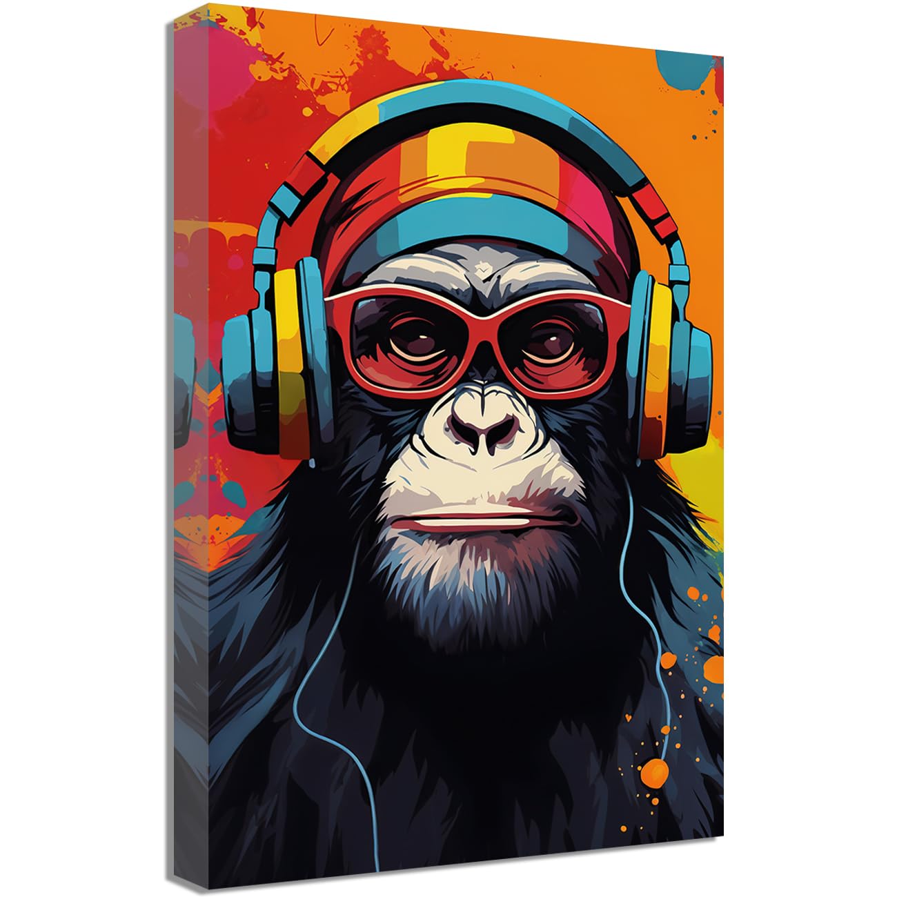 LMYSXAOZ Monkey Canvas Wall Art Colorful with Headphones Picture Prints Abstract Music Animal Graffiti Poster for Room Home Decor (Monkey,20.00" x 30.00")