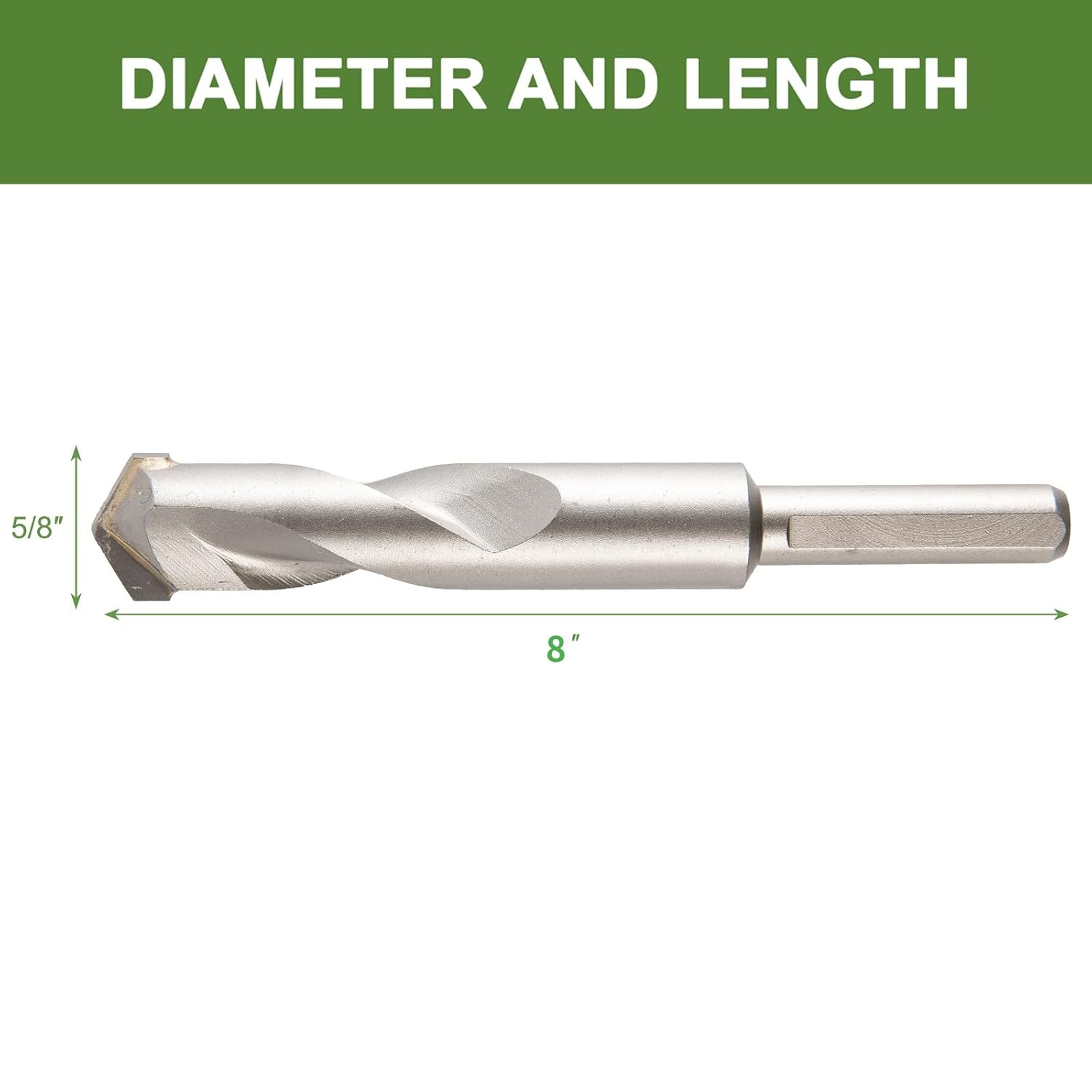5/8" x 8" Masonry Drill Bits Concrete Hammer Drill Bits Carbide Tipped, for Cement, Brick, Stone, 3-Flat Shank
