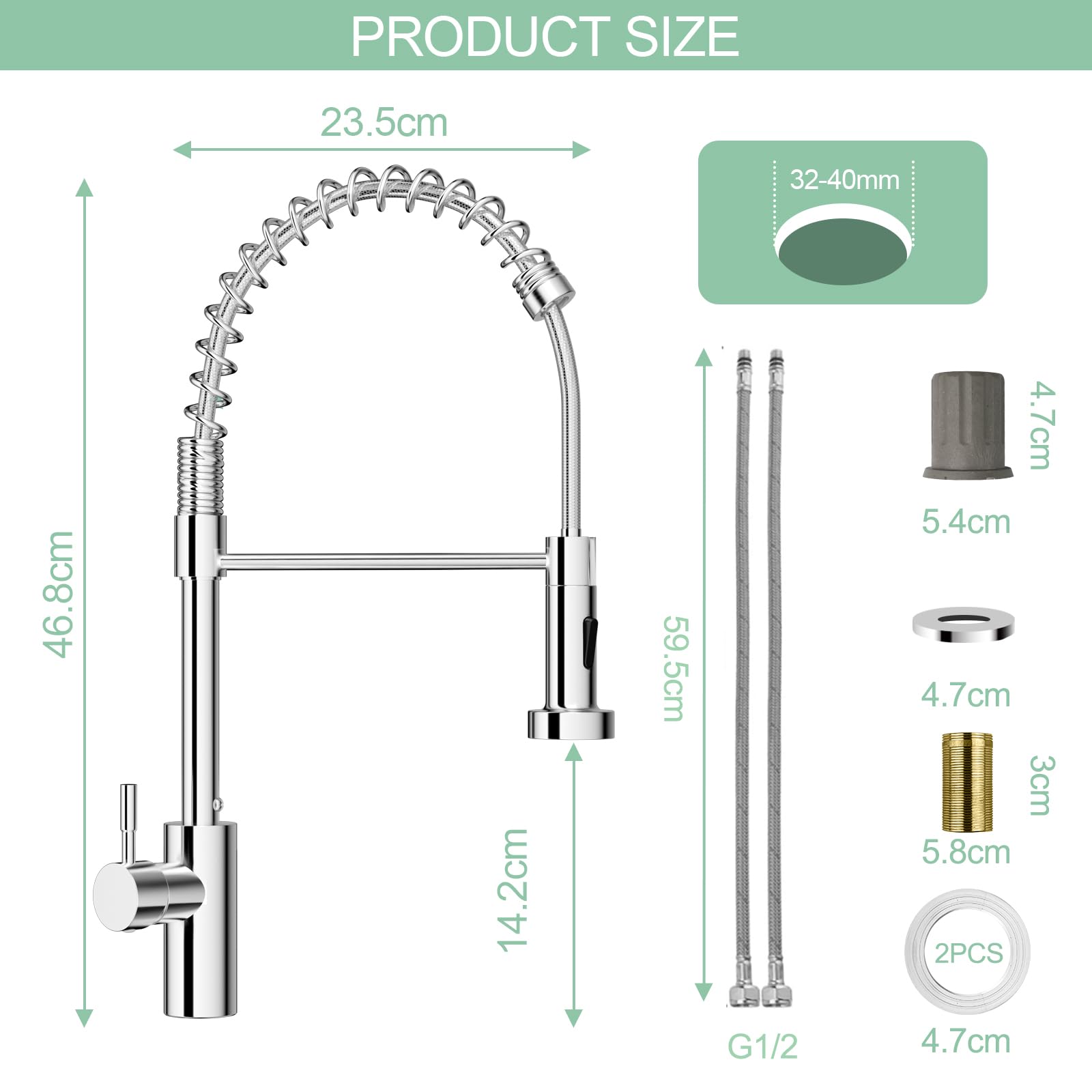 Robinet Cuisine, Mitigeur Évier à Arc Élevé avec Douchette Extensible 360° Pivotant, Mitigeur Cuisine avec 2 Types de Jet, Robinet D'évier en Acier Inoxydable, Installation Facile, Chromage