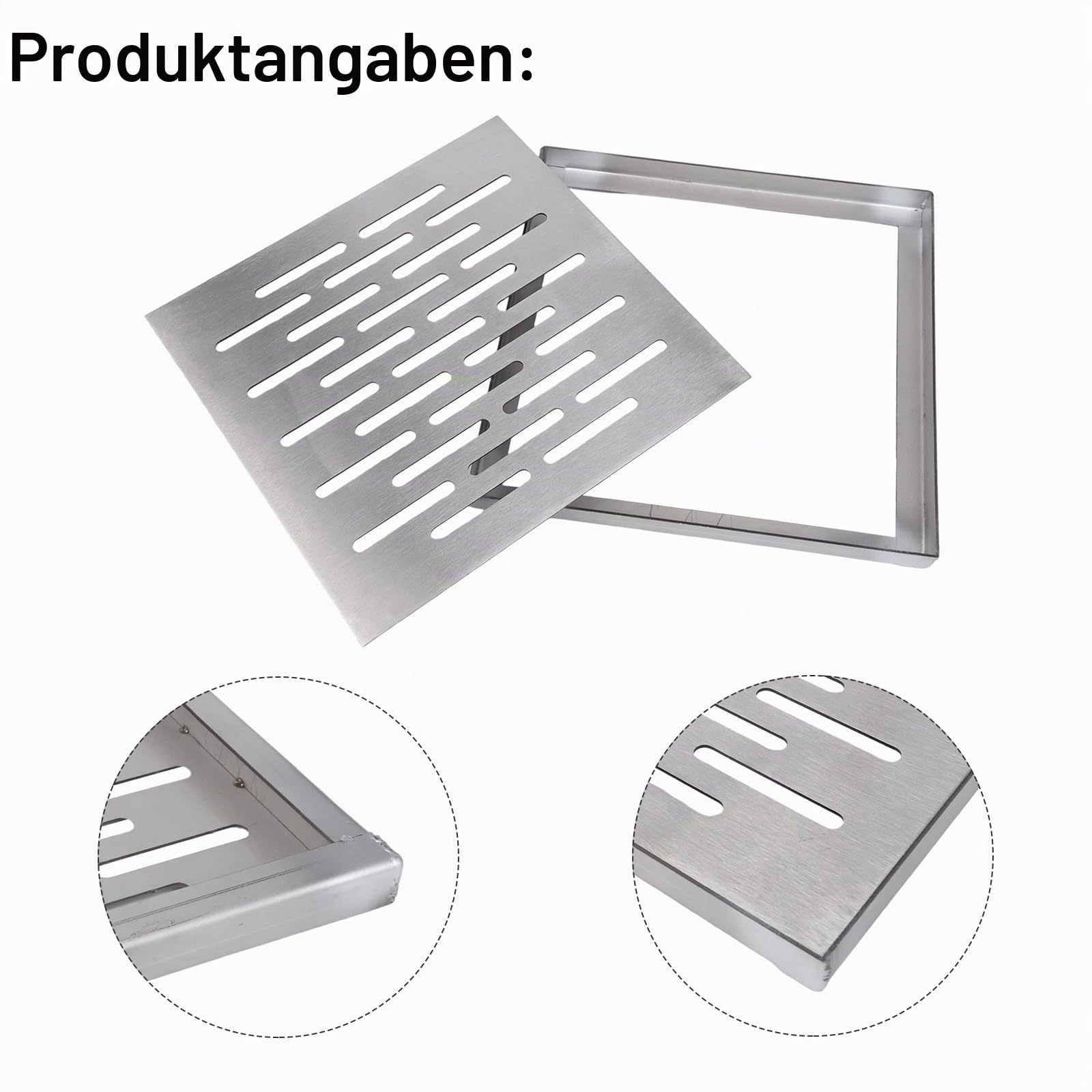 Unsichtbare Schachtabdeckung aus Edelstahl, Regenwassergitter, Abfluss, quadratisch, rutschfest, Gartenablauf (250 x 250 x 20 mm)
