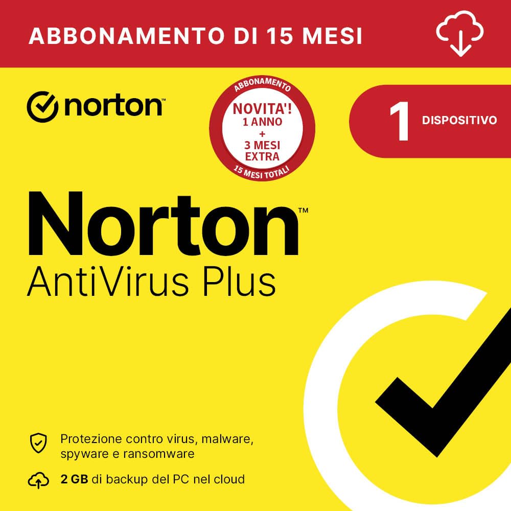 Norton Antivirus Plus 2024|1 Dispositivo| 15 mesi|Digital Download