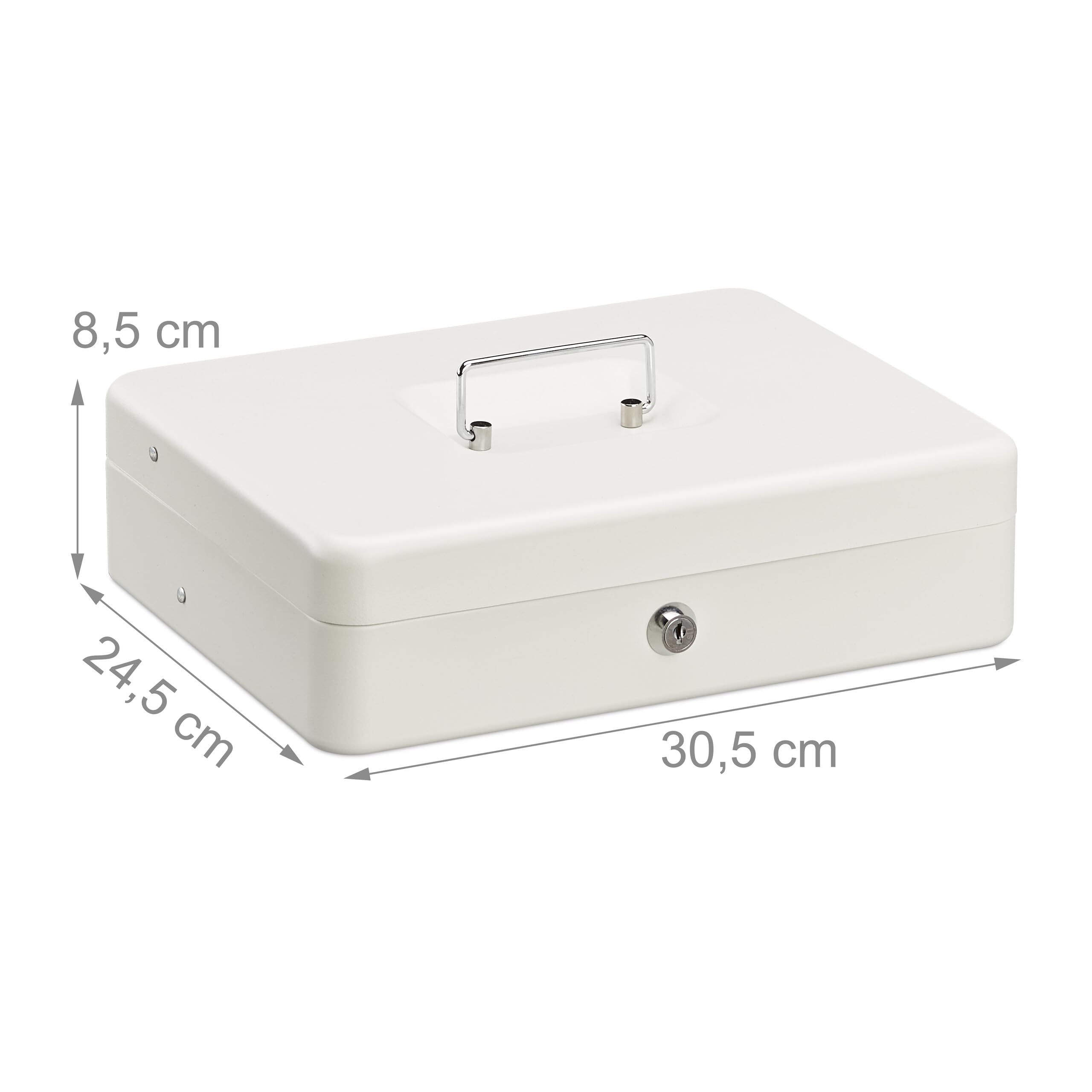 Relaxdays Lockable Cash Box Caja para Dinero con Cerradura (8,5 x 30,5 x 24,5 cm), Color Azul, Plástico, 70% Hierro, 10% acero, H x W x D: 8.5 x 30.5 x 24.5 cm
