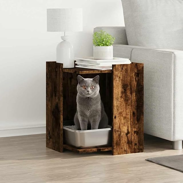 Foto 2 de 8 de vidaXL Mueble arenero para Gatos Madera Roble Ahumado 42x42x51 cm
