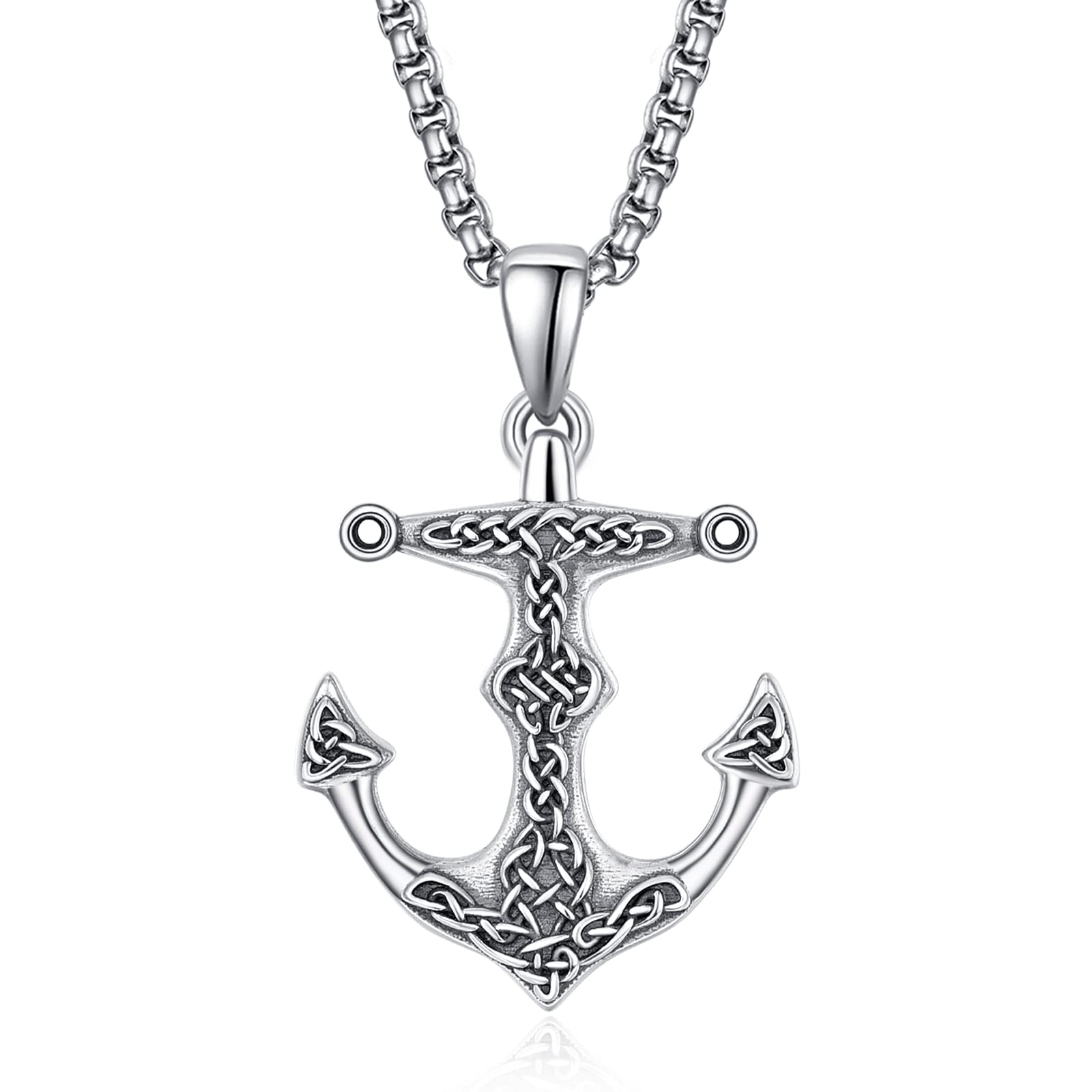 HXWZBSailor Ocean Navy Necklace 925 Sterling Silver Celtic Hook/Anchor/Trident/Poseidon FishHook Pendant Necklace Sailor Amulet Jewelry for Men Women