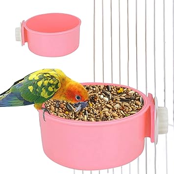 Sage Square Plastic Bowl no Spill Removable Hanging-on Pet Food & Water Bowls & Feeder Suitable for Dog Cat Rabbit Bird (Round Pink)