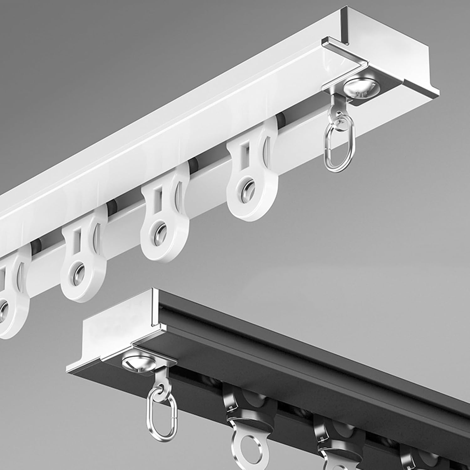 Recessed 2.3-19.7FT Aluminum Curtain Track System - Silent Ceiling Rail for Bedroom, Dressing Room, Room Divider & Privacy Shelter (Black, 4.6FT/140CM)