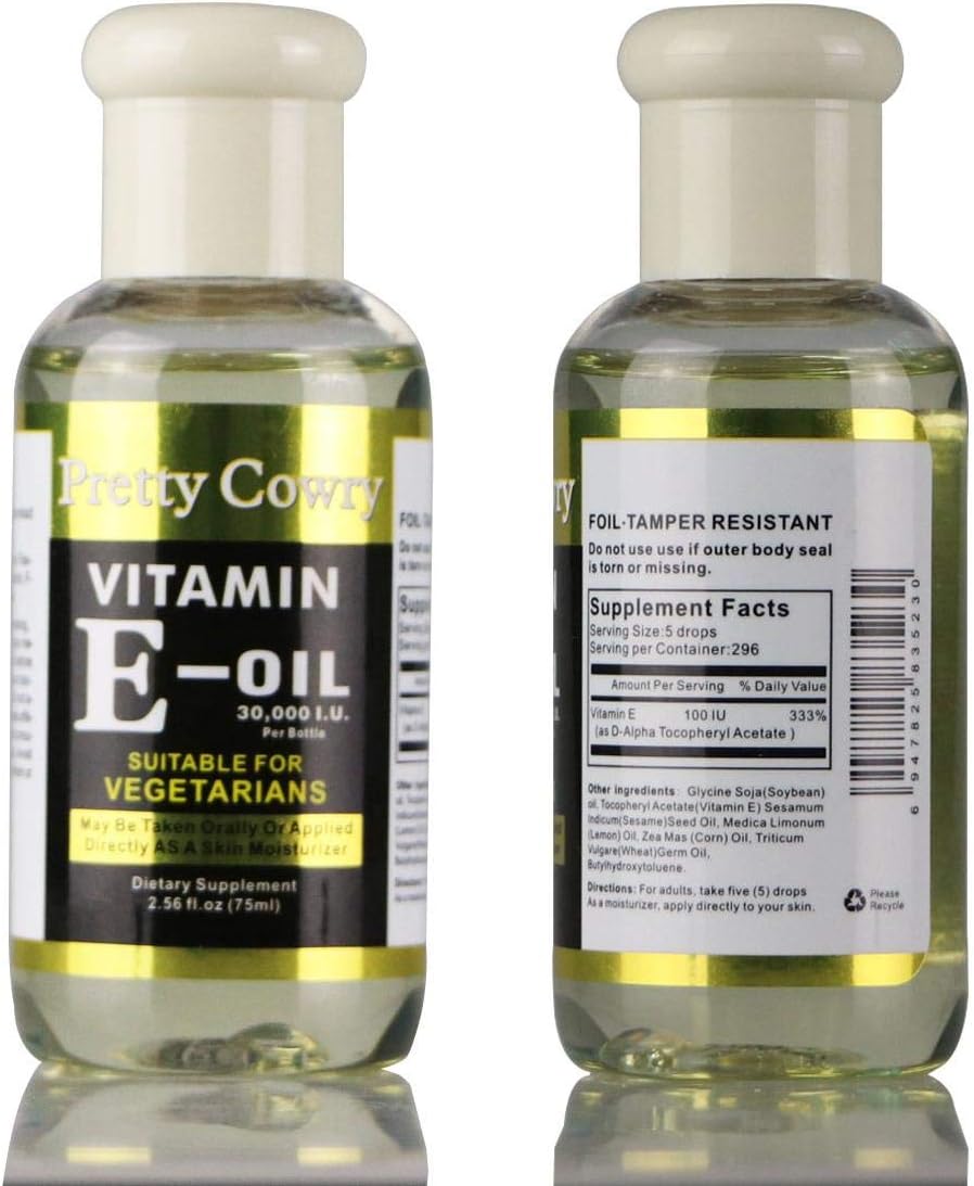 Pretty Cowry Vitamin E Oil 30000 IU Suitable For Vegetarians Whitening Essential Oil Vitamin C Serum Anti-Wrinkle Face Serum Hyaluronic Acid and Vitamin E Face Essence