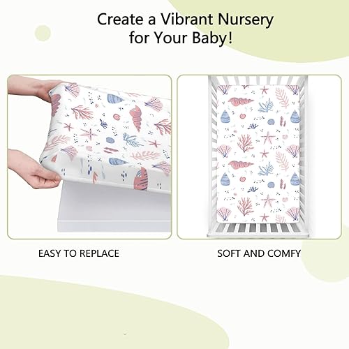 Miniatura 6 de Sábana bajera ajustable para cuna con temática costera, sábana bajera estándar para cuna para niño o niña, 28 x 52 pulgadas, rubor blanco y azul