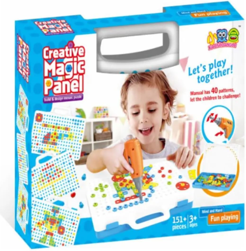Panel Design and Drill Toy Set, 151 Pieces, Electric Drill Building Kit for Ages 3+ Great Gift for Kids