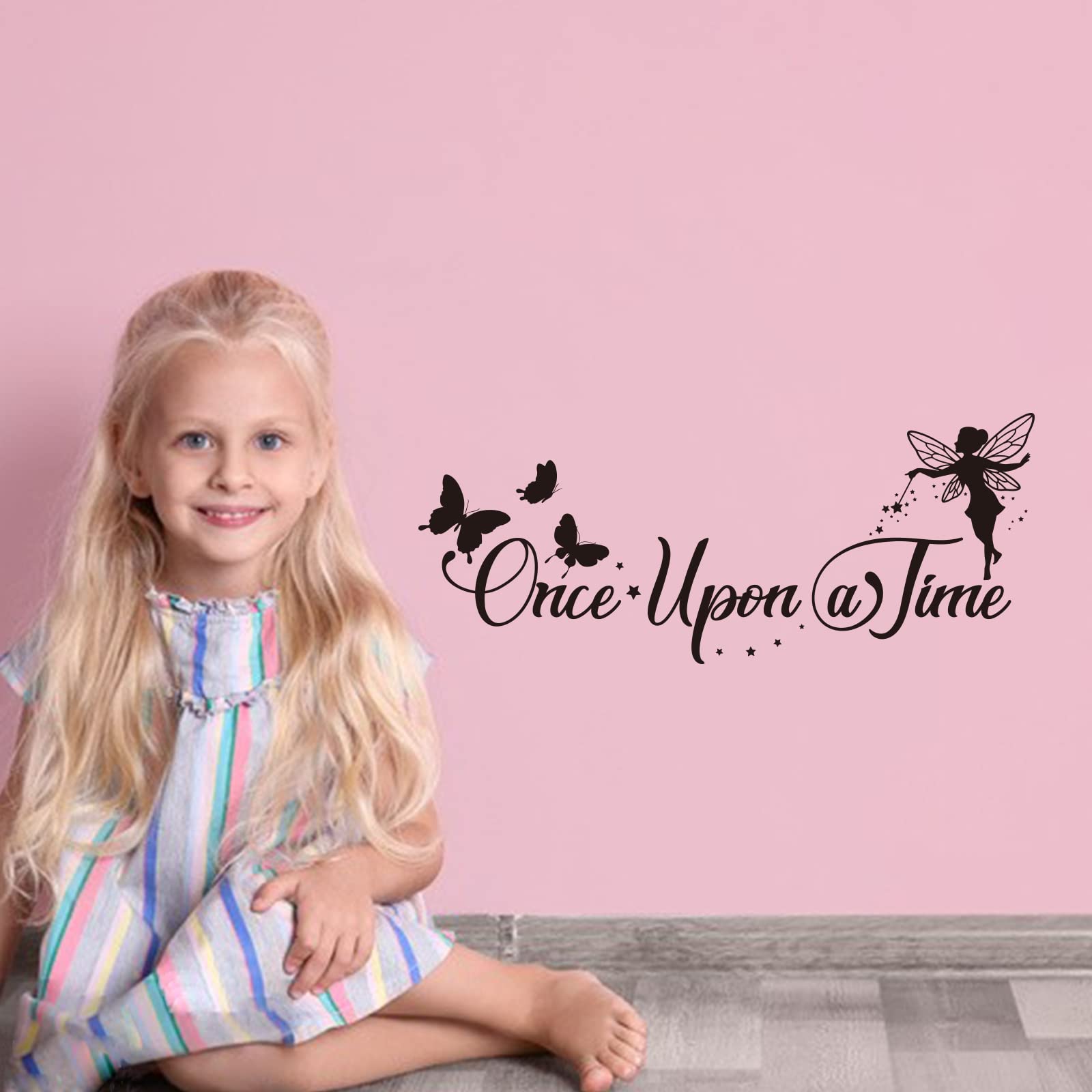 SUPERDANT Fairy Wall Decals Fairy Tale Wall Stickers Once Upon a Time Quote Wall Decor Vinyl Self-adhesive Sticker Decoration for Nursery living room Bedroom Classroom Wall Sticker Vinyl Transfer