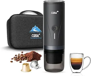 CERA+ Portable Electric Espresso Machine Auto-heating in 3-4 Minutes, With Carrying Bag.