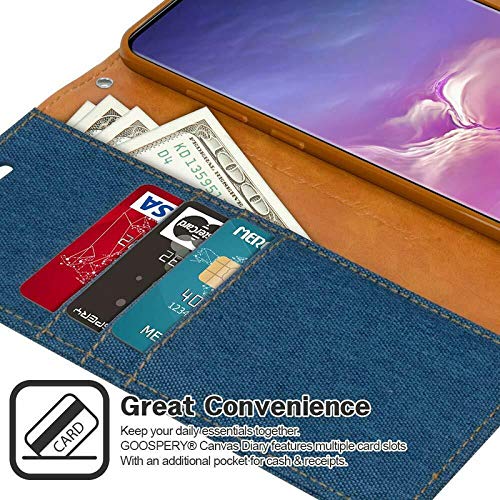 Image of ClickCase Canvas Series for Samsung Galaxy S24 FE 5G Cloth & Pu Leather Wallet Flip Case Kick Stand Magnetic Closure Flip Cover for Samsung Galaxy S24 FE 5G (Blue)