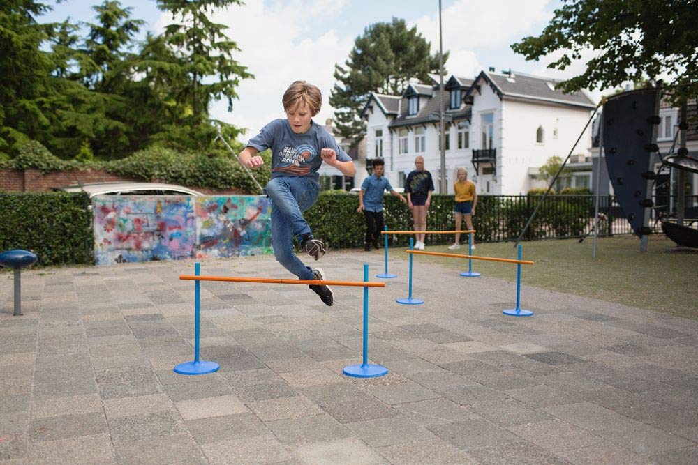 BS Toys Toystacles - Toystacles Pour Enfants À Sauter - Parkour Enfants Extérieur - À Partir De 6 Ans- Convient Pour Intérieur Et Extérieur - Haies Athlétisme Réglables - Bleu - 102 X 2 X 56 cm