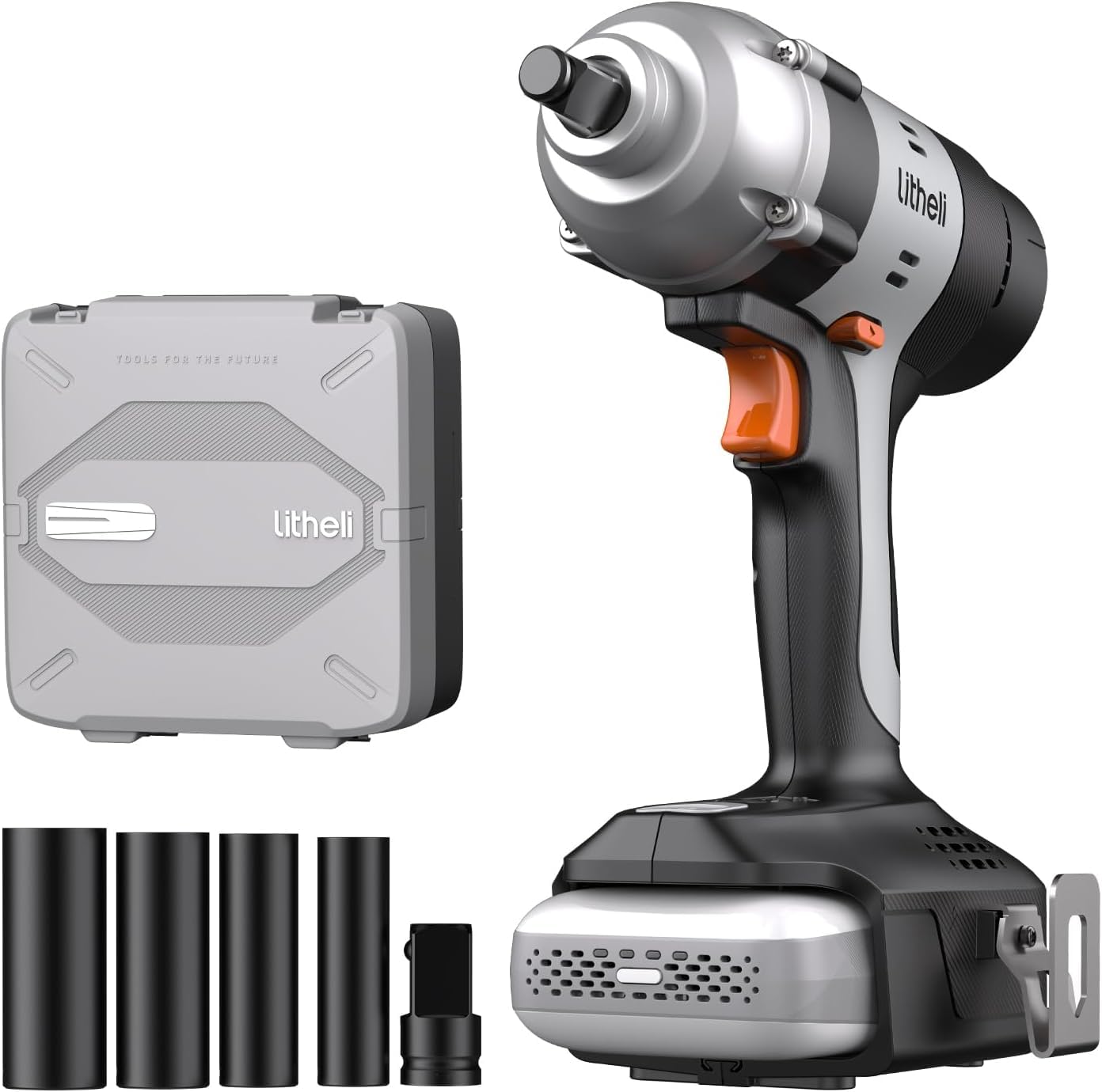 Litheli Avvitatore a impulsi a batteria, 400 Nm con batteria da 2,0 Ah, avvitatore a impulsi da 1/2 pollice con luce LED, velocità variabile per la casa, l'auto, il fai da te e l'arredamento