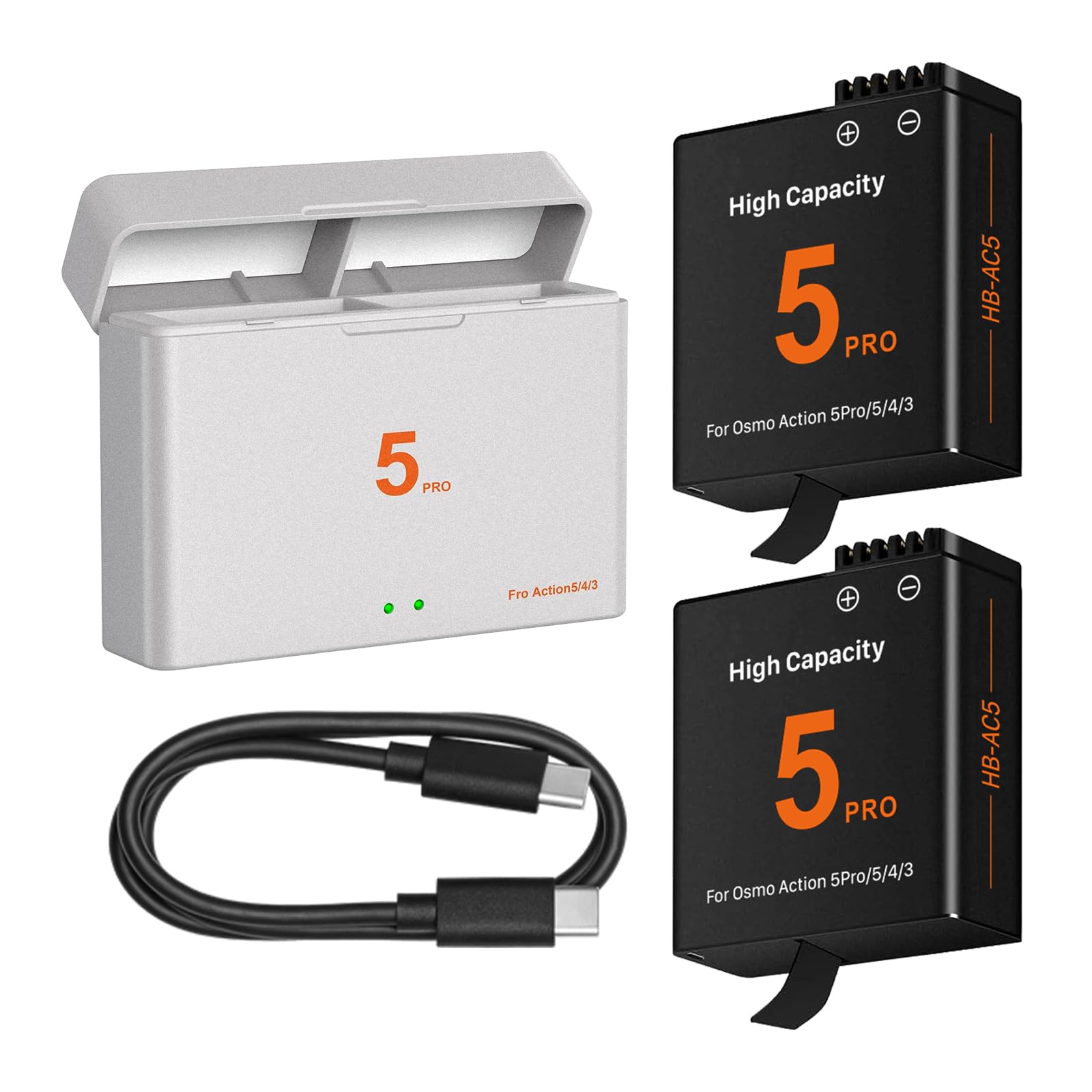 2-Pack 2800mAh Battery Replacement Compatible for DJI Osmo Action 5 Pro with USB-C Dual-Slot Battery Charger for OSMO Action 5 Pro, Action 6,Action 4,