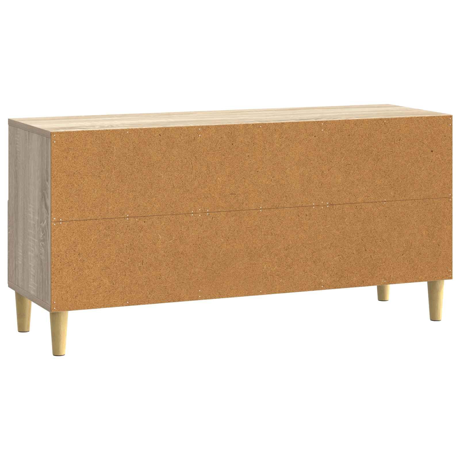 Mobile TV in rovere Sonoma, 102 x 34,5 x 50 cm, con 3 cassetti | Mobile basso robusto per soggiorno con 3 spaziosi cassetti, gambe in legno massiccio di eucalipto e superficie effetto rovere