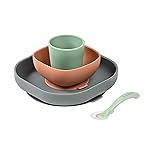 BEABA Silicone 4 Piece Baby Feeding Set, Suction Plates for Baby, Includes Plate, Bowl, Cup, 2nd Stage Spoon, High Grade Food Safe Silicone, Baby Must Haves, Mineral