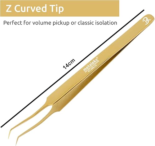 Miniatura 5 de Pinzas profesionales grandes de extensión de pestañas de 5.5 in, acero japonés, revestimiento de titanio dorado, peso ligero, lo mejor para maestros