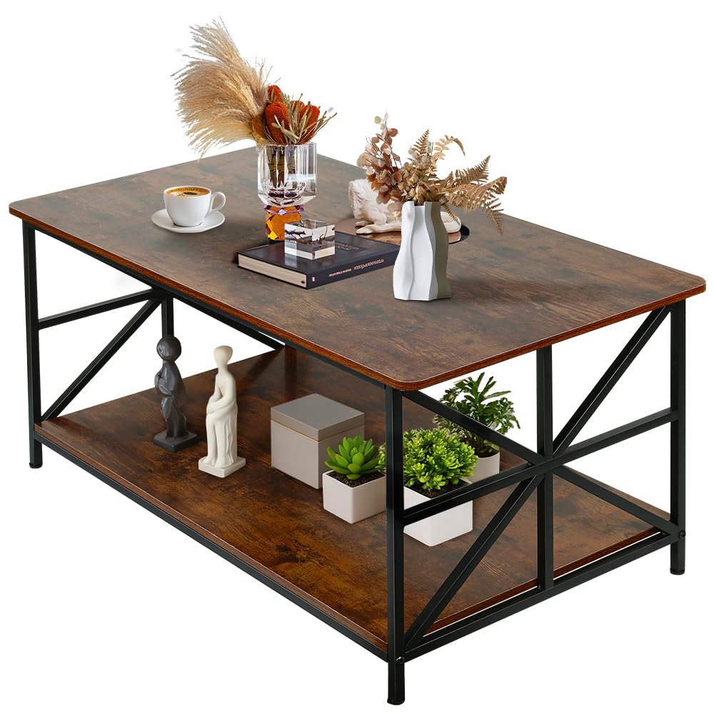 HUOLE Tavolo Basso, Tavolo da Salotto, Buffet Basso, con Scomparto Aperto, Struttura in Acciaio a Forma di X, 100 * 52 * 47,5 cm (L)