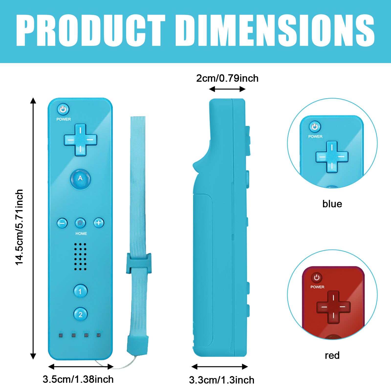 BAIFULAI Lot de 2 manettes Wii, télécommande Wii avec étui en silicone et dragonne, manette de jeu Wii, télécommande Wii pour Wii et Wii U Host (rouge + bleu clair)