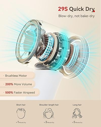 Miniatura 2 de Secador de pelo iónico, secador de pelo de 150,000 RPM para mujer con boquilla de tecnología de cerámica para secado rápido, secadora de alta