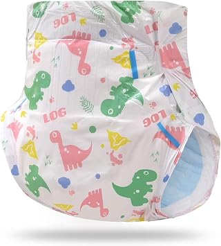 Landofgenie Adult Printed Nappies Pack of 10 Dino (M 28 - 38 inches) 5000 ml suction volume high absorbency extra absorbent for the night single use