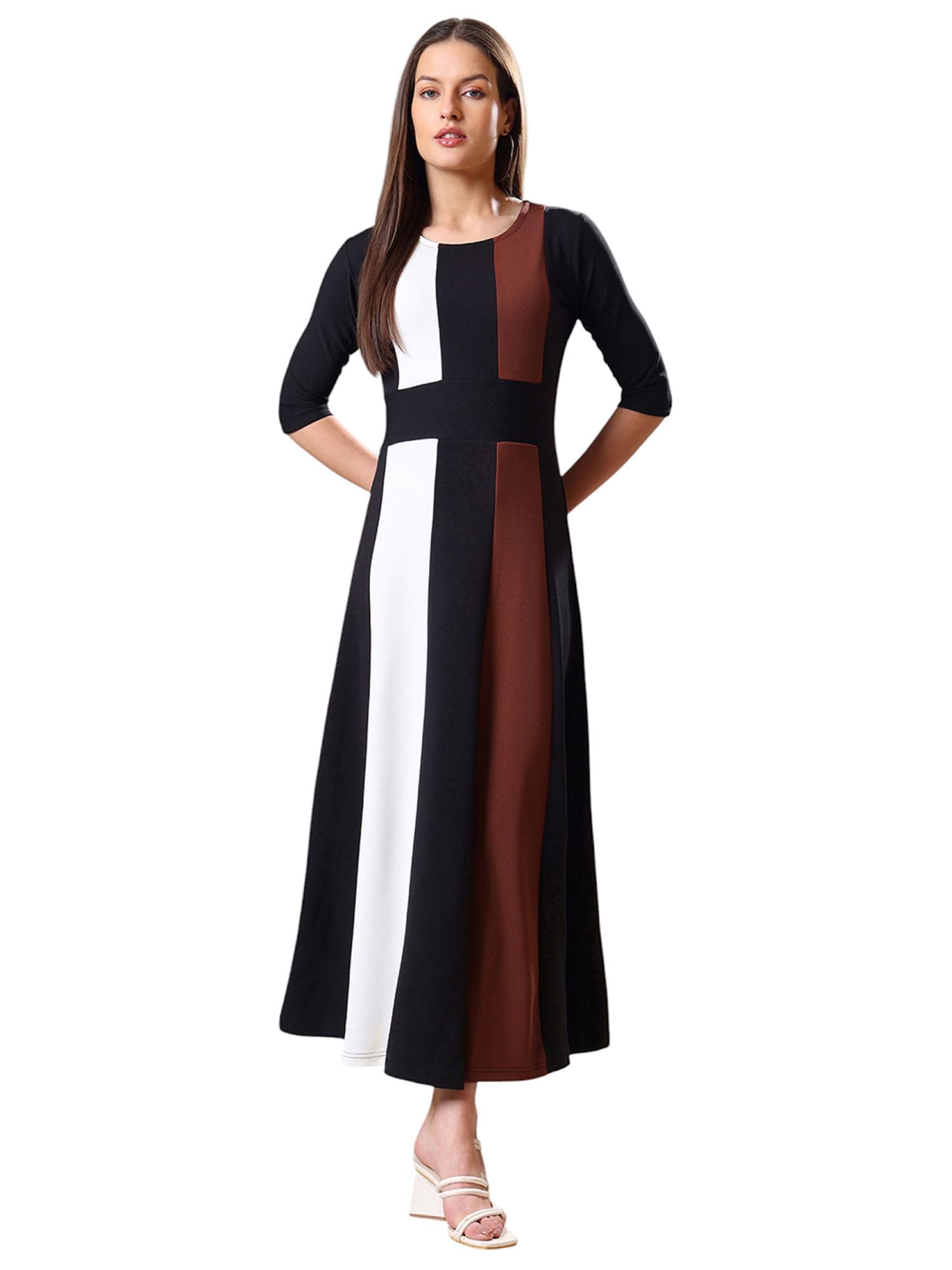Purvaja Womens Fit & Flare Maxi Dress (Bely-169_Brown_Large)