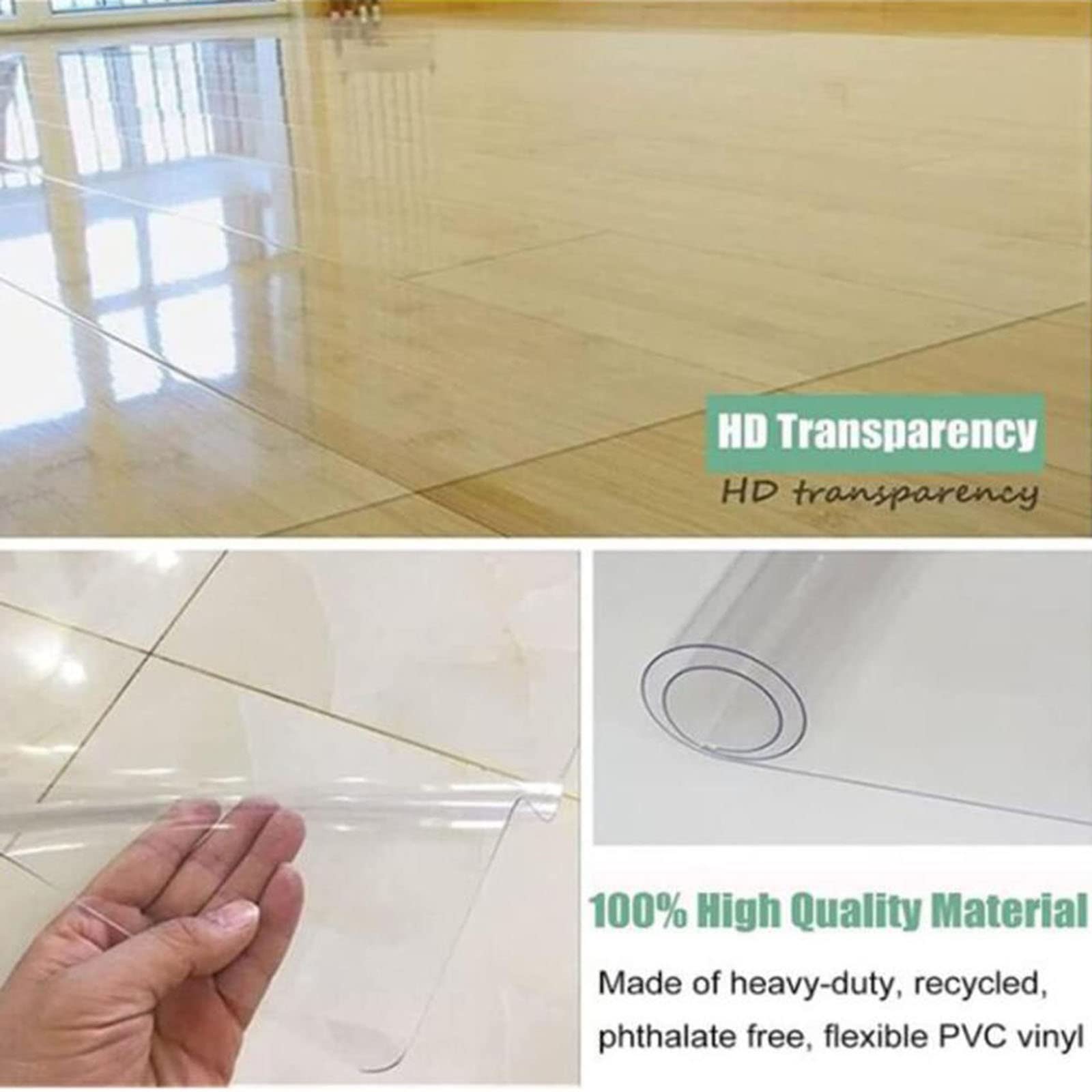 Tapete protector de suelo antideslizante transparente para suelos de madera dura de 1,5 mm de grosor, ideal para oficina y uso doméstico, transparente y multiusos