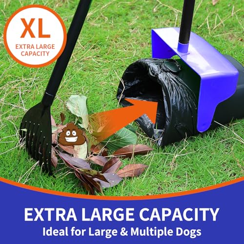 Image of Pooper Scooper Large Swivel Bin & Rake with 160 Waste Bags,Heavy Duty Dog Pooper Scooper with Bag Attachment for Large Small Dogs, Long Handle Poop Scooper with Lid for Yard, Grass, Gravel (Blue)