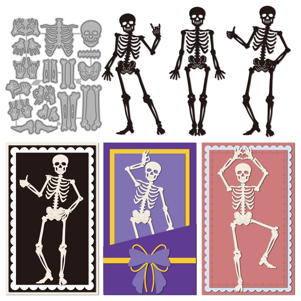 MAYJOYDIY Skelett Schädel Schnittschablonen Rock Gesten Skelett Prägeschablonen Daumen Hoch Schädel Kohlenstoffstahl Schablonen für Kartenherstellung DIY Scrapbooking Album Geschenk Dekoration