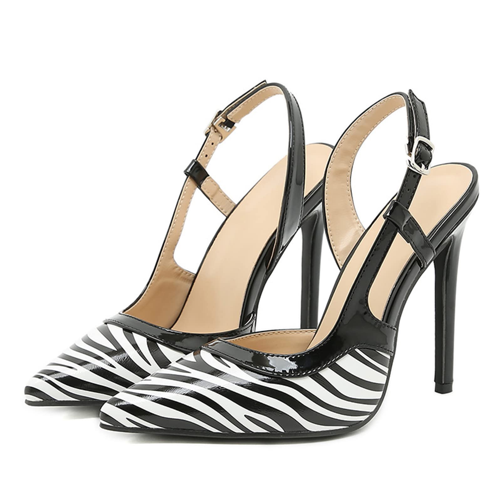 Décolleté a Punta con Motivo zebrato Sexy, Sandali con Tacco da Festa di Nozze, Tacchi Alti da 4,3 Pollici per Donna, Scarpe Taglie Forti