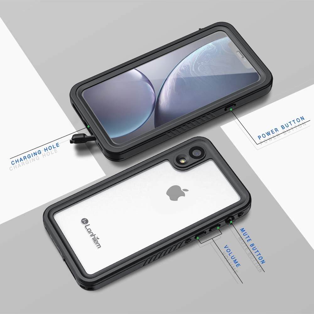 Lanhiem iPhone XR Case, IP68 Waterproof Dustproof Shockproof Case with Built-in Screen Protector, Full Body Sealed Underwater Protective Clear Cover for iPhone XR (Black)