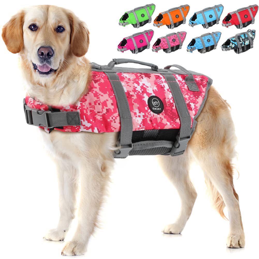 EMUST Dog Life Jacket, Lightweight Dog Life Vests with Rescue Handle for Small Medium and Large Dogs, Pet Safety Swimsuit Preserver for Swimming Pool