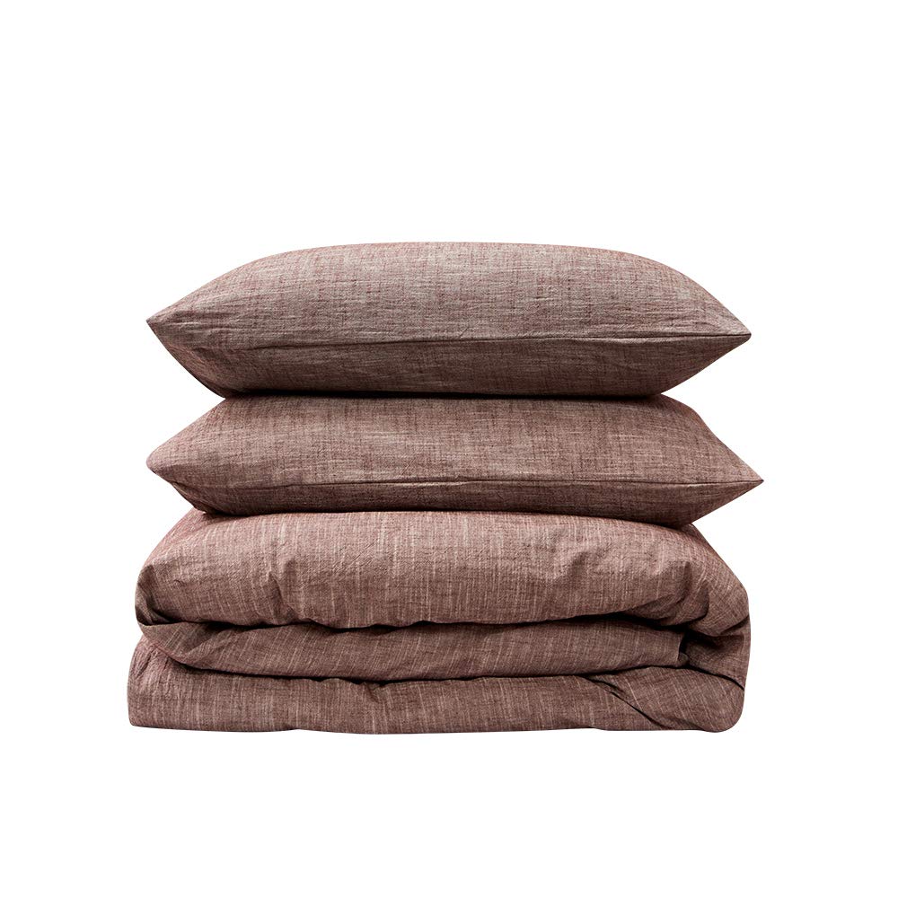 BFS HOME Stonewashed Cotton/Linen Duvet Cover Set (Chocolate, California King)