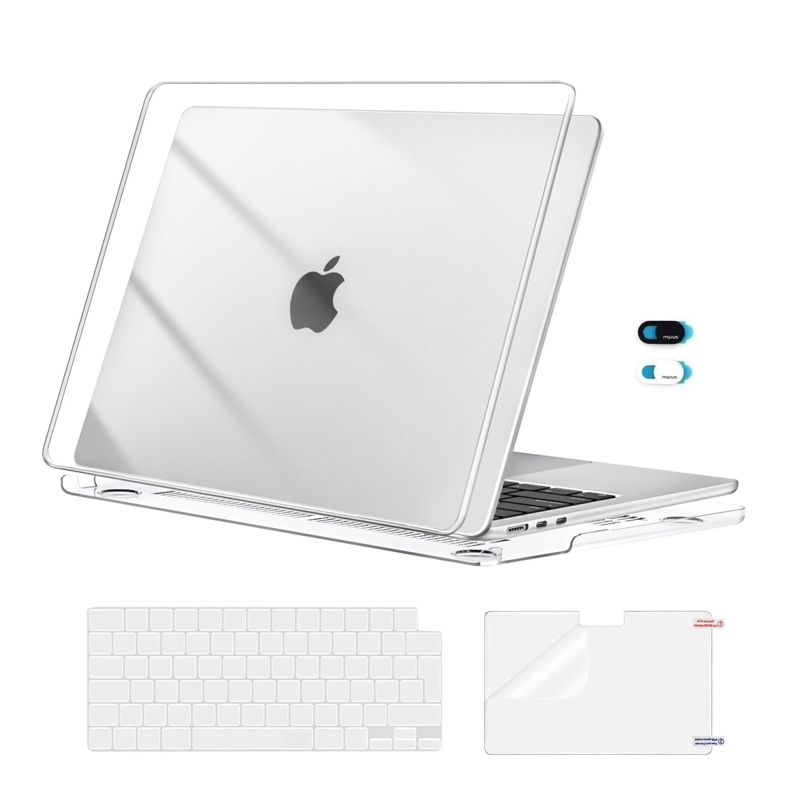 MOSISO Custodia Compatibile con MacBook Air 13 Cover M5 M4 M3 M2 2026-2022 A3449 A3240 A3113 A2681, Case per MacBook Air 13,6'' Liquid Retina&Copritastiera&Pellicola&Copri Webcam, Trasparente