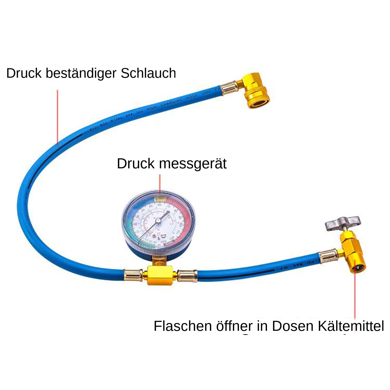 AC Manometer Schläuche | Kältemittelschlauch,mit Manometer, rückflussverhindernd, für KFZ LKW Wohnmobile Haus-Klimaanlagen