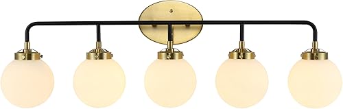 Miniatura 12 de JONATHAN Y JYL9554B Caleb 30.75" 4 luces de transición contemporánea de hierro/vidrio LED luz de tocador LED latón oro/negro/blanco para baño grande
