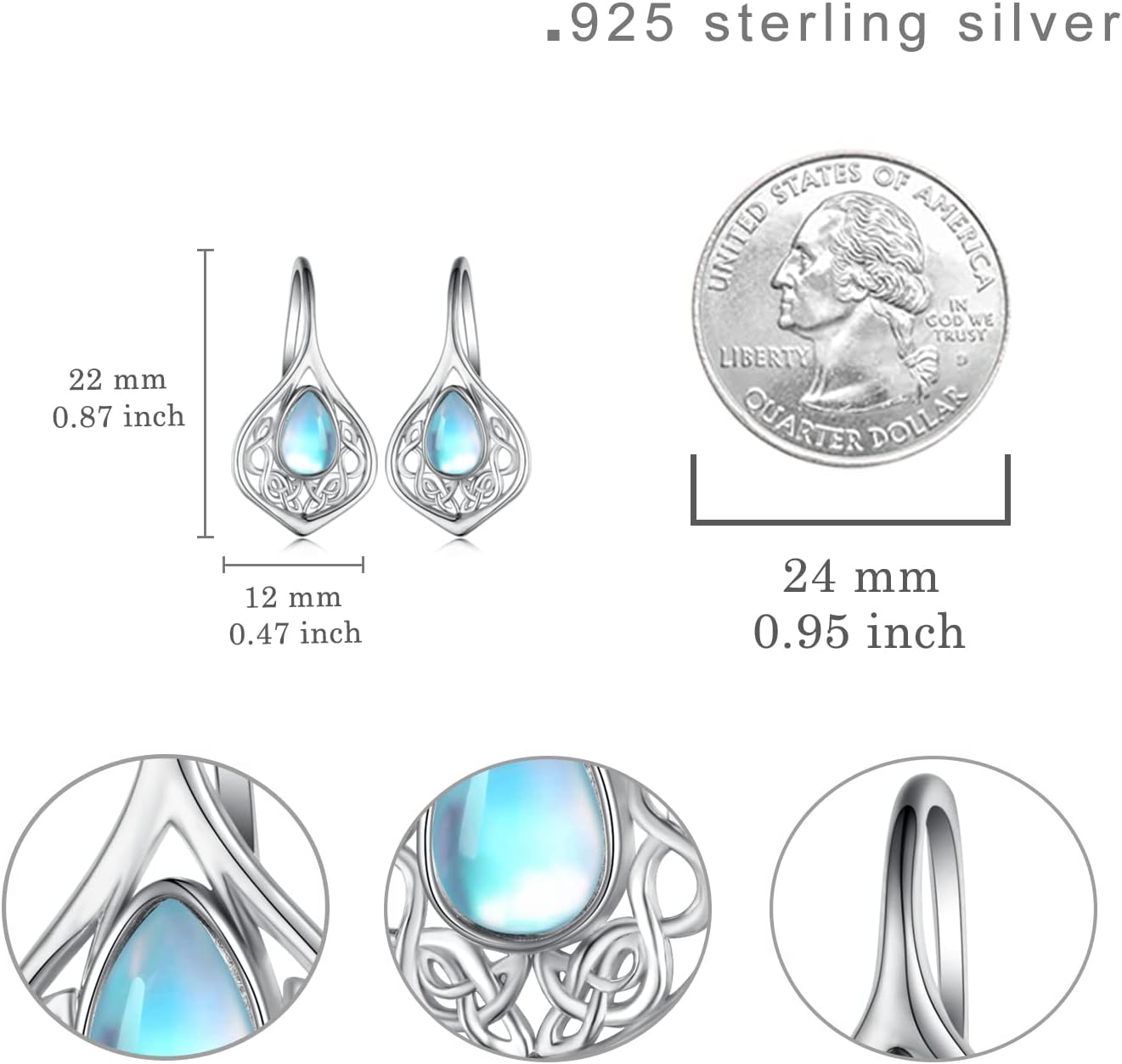 Celtic Knot Moonstone Earrings for Women 925 Sterling Silve Moonstone Teardrop Dangle Drop Earrings Celtic Jewelry Gifts for Women Birthday - Image 4